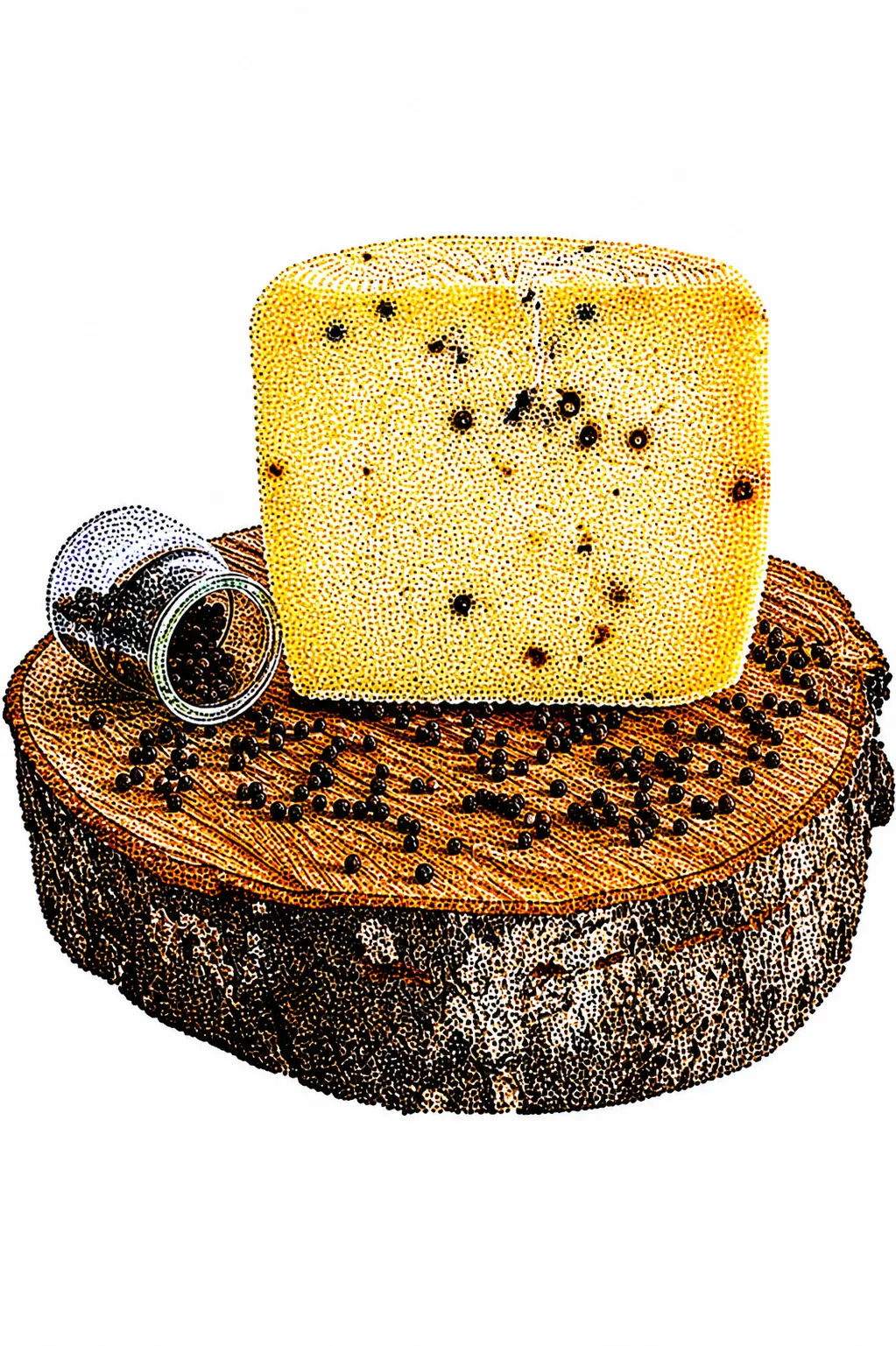 Pepe in grani, pecorino canestrato con grani di pepe in pasta